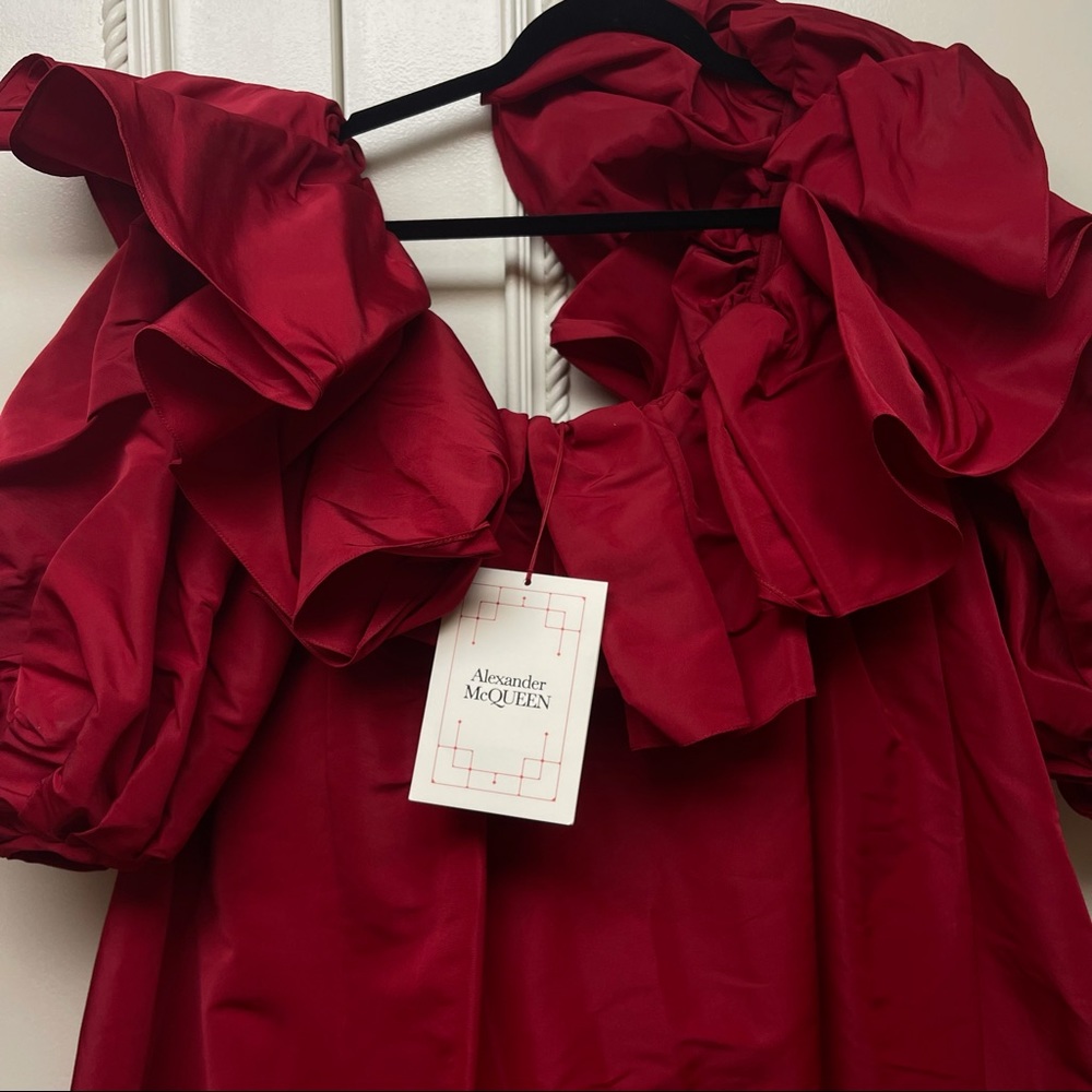 Never been worn Alexander McQueen dress, exploded ruffle trapeze midi